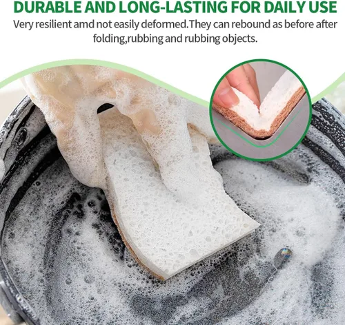 Vista 7 de Esponjas de cocina naturales biodegradables a base de plantas, esponja compostable de celulosa con fibra de coco, esponja de limpieza sin rayones
