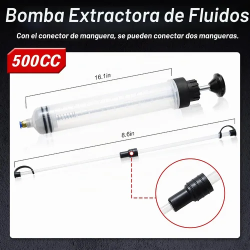 Vista 2 de Reniteco Bomba extractora de aceite - Extractor de líquidos manual de 500 cc, bomba de aceite multifunción para automóvil, bomba de transferencia