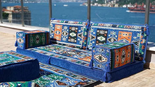 Vista 6 de arabicsofa Cojín de suelo árabe con almohadas de espuma y respaldo - Juego de dos plazas Majlis