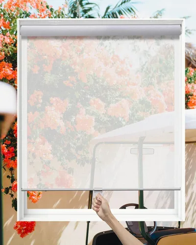 Vista 13 de Tonature Persianas enrollables de tamaño personalizado sin cordón para ventanas con filtro de luz, persianas enrollables solares transparentes Beige