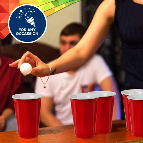 Vista 3 de PAMI Vasos de plástico rojos Easy Grip para fiestas [Paquete de 50] – Vasos desechables de 18 onzas – Vasos de plástico para té helado, batidos