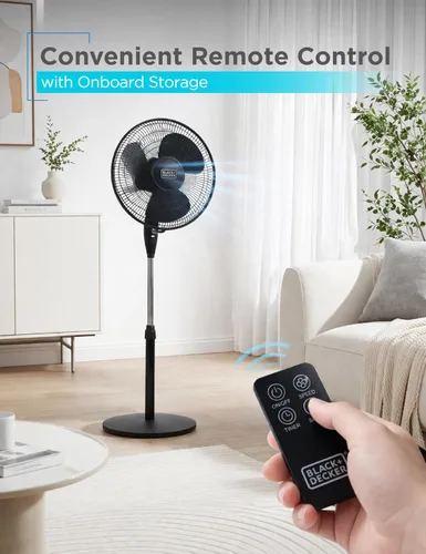 Vista 3 de BLACK+DECKER - Ventilador de pie de 16 pulgadas (40.64 cm) con base de pedestal, ventilador de pie ajustable en altura con control remoto y panel