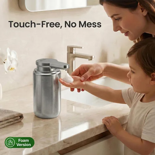Vista 3 de GentleJet WaveJet - Dispensador automático de jabón espumoso con sensor sin contacto, USB-C recargable, acero inoxidable 304, IPX5 resistente al