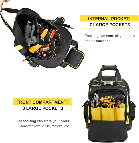 Vista 4 de AIRAJ Mochila de herramientas resistente, mochila de herramientas de 17 pulgadas con base dura moldeada impermeable, bolsa de herramientas duradera