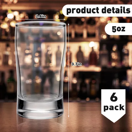 Vista 2 de Bokon 6 vasos de cerveza, tazas pequeñas de jugo, vasos de té helado, vasos de base pesada, vasos de vidrio transparente a granel para agua potable