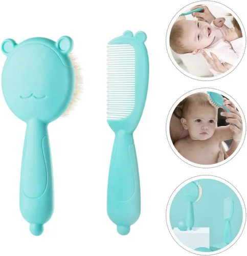 Vista 9 de TOYANDONA 1 juego de cepillo y peine para el pelo del bebé para recién nacidos y niños pequeños, cepillo de masaje y cuero cabelludo para bebé