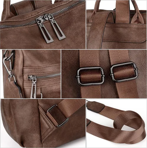 Vista 4 de UTO Mochila de cuero vegano para mujer, diseño de moda, convertible con borla, para viajes, con borla
