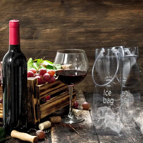 Vista 4 de Paquete de 3 bolsas portátiles para vino helado, bolsa plegable de PVC transparente, bolsa enfriadora de vino, bolsa fría de vino con asa