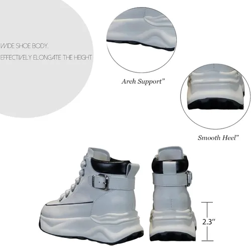 Vista 5 de SOLPNOW Botines de piel auténtica con plataforma de forro polar para mujer, con cordones, transpirables, antideslizantes, a la moda, pequeños