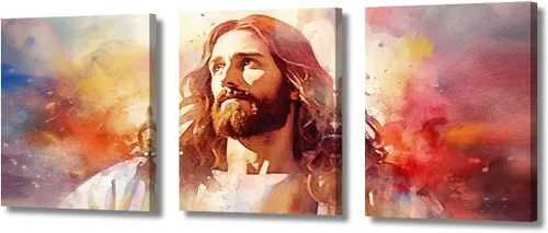 Vista 32 de Lienzo decorativo para pared de sala de estar, impresión retro con luz de esperanza de Jesús, 1 panel, póster de lienzo moderno para dormitorio