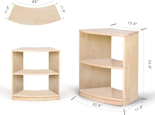 Vista 3 de Estante de almacenamiento Montessori curvado de 3 niveles - Organizador infantil para juguetes, libros y suministros de arte, muebles de gabinete