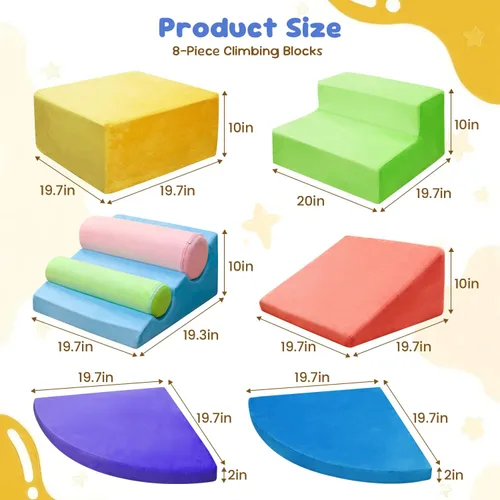 Vista 2 de Teckid Juguetes de escalada para niños pequeños, juego de 8 piezas de bloques de espuma suave para interiores, gateo seguro, escalada