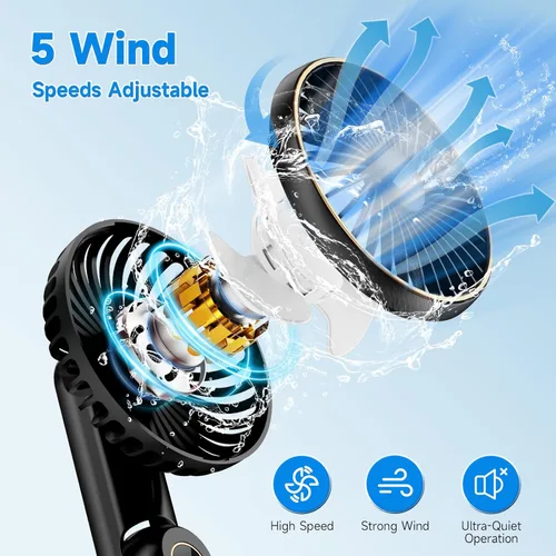 Vista 3 de Ventilador de mano portátil, [hasta 15 horas de trabajo] Ventiladores personales plegables de 180°, mini ventilador de mano recargable por USB