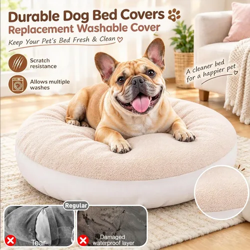 Vista 4 de Fundas de cama para perro, lavables para cama redonda y dona, 100% impermeables, suaves y silenciosas, para cama de perro, 30 x 30 x 9.8 pulgadas