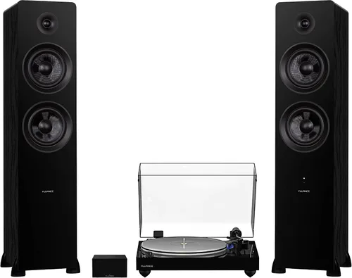 Vista 10 de Fluance RT85 Reference High Fidelity Vinyl Turntable, PA10 Phono Preamp and Ai81 Powered Floorstanding Speakers, Ortofon 2M Blue Cartridge, 150W