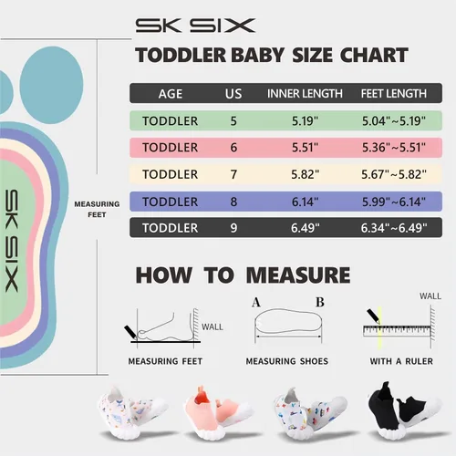 Vista 2 de SK SIX Wide Toddler Shoes - Baby Sock Shoes,Baby Walking Shoes,Infant Boys Girls Breathable Kids Safty House Slippers Non-Slip Slip on Barefoot