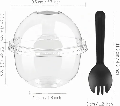 Vista 3 de Hiasobre Paquete de 50 vasos de plástico con tapas de cúpula y cucharas, tazas de postre transparentes de 8 onzas sin tapas de agujero, mini tazas