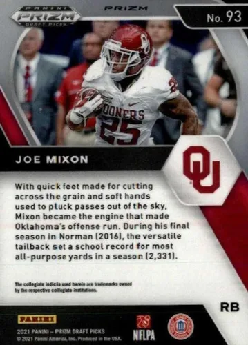 Vista 2 de 2021 Panini Prizm Draft Picks Prizms Red Ice #93 Joe Mixon Oklahoma Sooners Football Trading Card