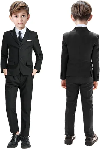 Vista 3 de Traje para niño, formal, ajustado, esmoquin, 5 piezas, traje de boda, blazer, pantalones, chaleco, trajes para niños