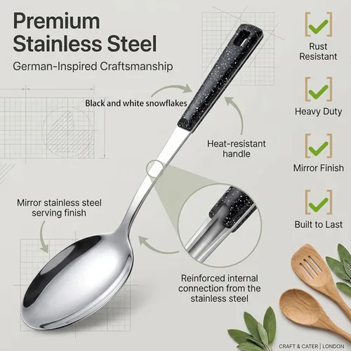 Vista 5 de Juego de cucharas de servir de acero inoxidable Large Serving Spoons with Ladle & Slotted Spoon, Metal Serving Spoons for Buffet, Soup, Rice