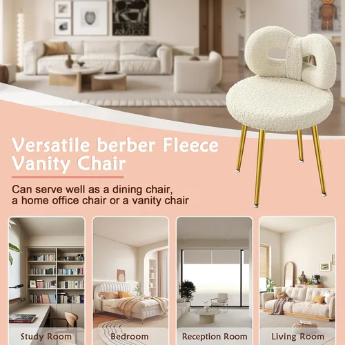 Vista 4 de ROOMTEC Silla de tocador con respaldo, silla giratoria para maquillaje con patas tapizadas y de metal dorado para dormitorio y sala de estar