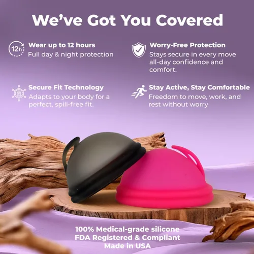 Vista 4 de Disco menstrual reutilizable hecho de 100% disco de silicona de grado médico, soporta hasta 6 súper tampones con protección cómoda de 12 horas sin