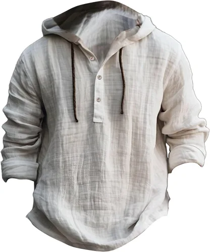 Vista 4 de Sudadera con capucha de lino y algodón para hombre, de manga larga, transpirable, casual, para primavera y otoño