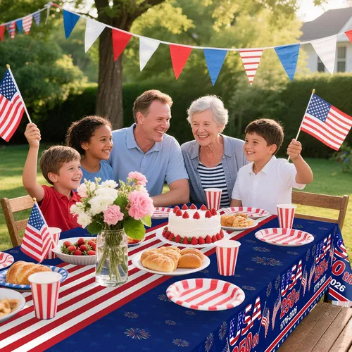 Vista 6 de Kelool Decoraciones del 250 aniversario de Estados Unidos, paquete de 3 manteles patrióticos de 54 x 108 pulgadas, mantel rectangular desechable