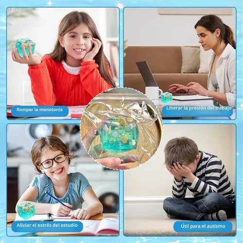 Vista 6 de Bolas de estrés blandas de cubitos de hielo, juguete sensorial de Verde