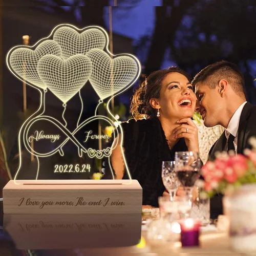 Vista 5 de Lámpara de nombre de ilusión 3D personalizada, lámpara de corazón personalizada con letrero de nombre, luz nocturna LED acrílica personalizada