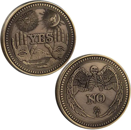 Vista 2 de Moneda de Desafío, Moneda de adivinación sí, no (bronce)