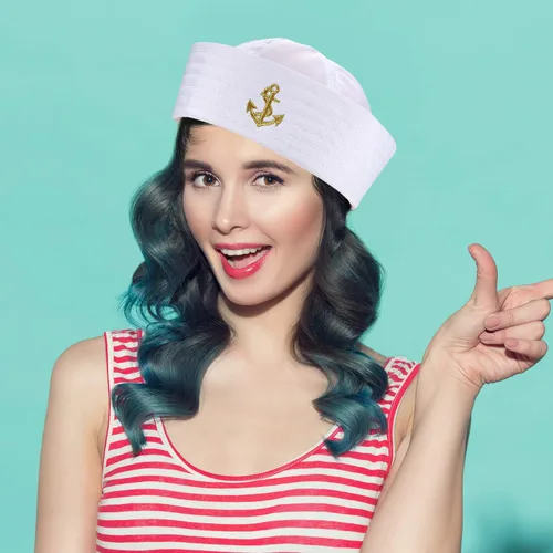 Vista 6 de Boao 6 gorras de marinero blanco de Halloween, gorras de capitán de yate, sombreros náuticos para disfraz de marinero adulto, sombrero de fiesta