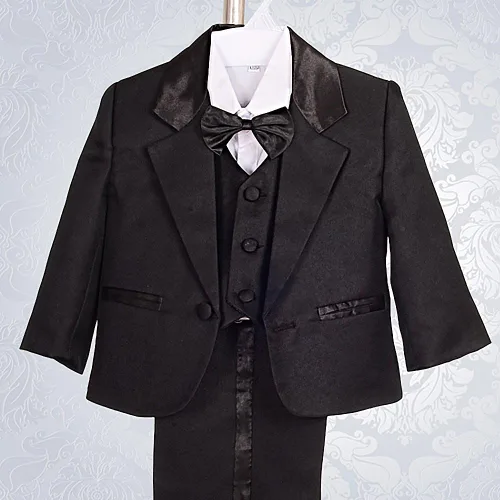 Vista 2 de Lito Angels Trajes formales de esmoquin para bebé, trajes de bautizo de boda, conjunto de 5 piezas sin cola 022 Negro