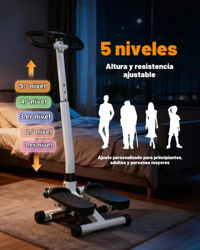 Vista 6 de RORALA Escalera paso a paso para ejercicio en casa, tensión ajustable y manillar, capacidad máxima de peso de 300 libras con bandas de resistencia