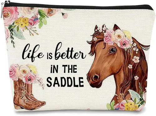 Vista 12 de BARPER Bolsa de maquillaje Hey Girl Horse con gafas de sol Hey Farm Flowers bolsa cosmética bolsa de maquillaje mejor idea de regalo para amantes