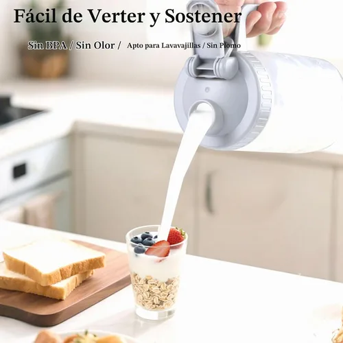 Vista 4 de Jarra con tapa de vertido, jarra de vidrio de almacenamiento de leche materna de 32 onzas, jarra de té de vidrio de boca ancha de 1 cuarto de galón