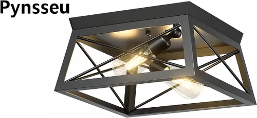 Vista 9 de Pynsseu - Lámpara de techo de estilo industrial, 2 focos, lámpara de techo para cocina, para isla, comedor, dormitorio, vestíbulo, pasillo, 1