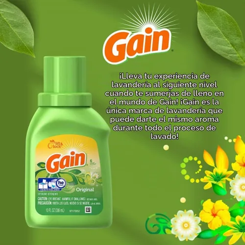 Vista 3 de Gain Detergente líquido, aroma original, 10 onzas
