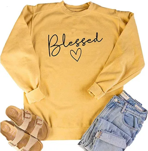 Vista 4 de UNIQUEONE Sudadera Blessed para mujer, ligera, con estampado de letras, para Acción de Gracias