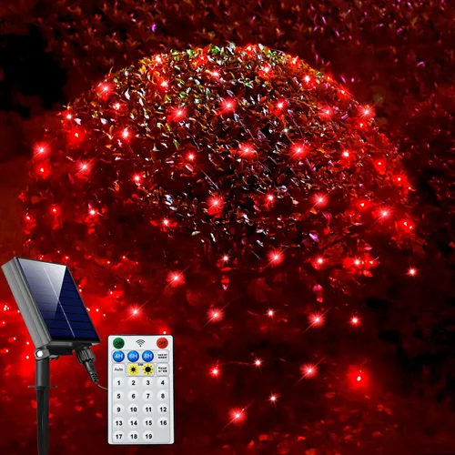 Vista 10 de Curyidy Red solar de luces de malla para exteriores, decoraciones de Navidad, cadena de 200 LED, impermeable, 19 modos para arbustos, vallas