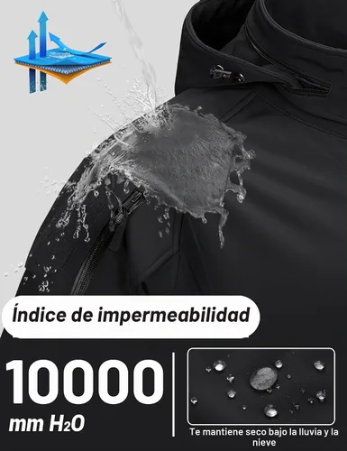 Vista 5 de TACVASEN Chaqueta con capucha Softshell Tactical impermeable con forro Negro