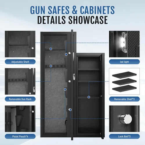 Vista 4 de KAER Caja fuerte para armas de 8 a 10, caja fuerte grande para rifles y pistolas, acceso rápido para rifle de pistola para el hogar y armario