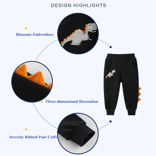 Vista 2 de BeiVSlley Pantalones deportivos de lana para niños, 2 unidades, para bebé y dinosaurios, de dibujos animados, cintura elástica de invierno