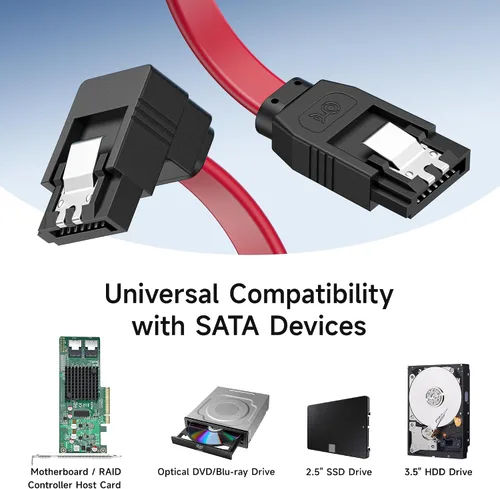 Vista 4 de Cable Matters Paquete de 3 cables SATA SATA de 90 grados – 18 pulgadas, SATA III 6Gbps de ángulo recto para SSD, HDD, unidades de CD/DVD, disco Rojo