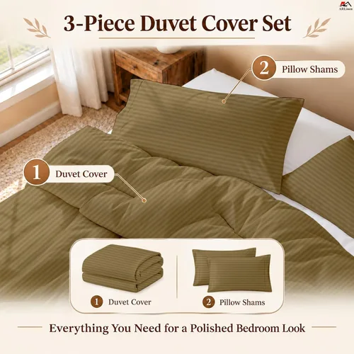 Vista 58 de ARlinen Juego de funda de edredón de tamaño individual, 100% algodón egipcio, juego de ropa de cama de 3 piezas con cierre de cremallera, incluye 1