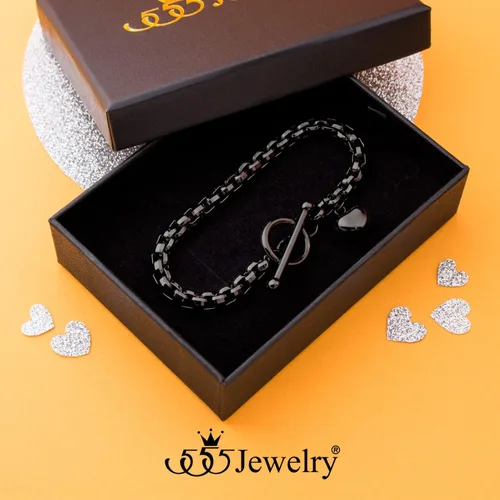 Vista 3 de 555Jewelry Pulsera de acero inoxidable con cadena de eslabones y corazón para mujeres y niñas