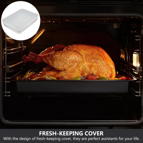 Vista 5 de Sartén de acero inoxidable para hornear pasteles con tapa, sartén para barbacoa, bandeja rectangular, contenedor de almacenamiento para nevera, caja