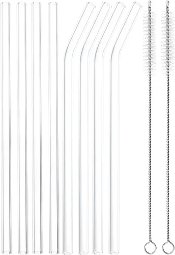 Vista 9 de uxcell Pajitas de vidrio reutilizables, 8 popotes de repuesto de vaso de viaje de 7.874 x 0.236 in con dos cepillos de limpieza para bebidas de té