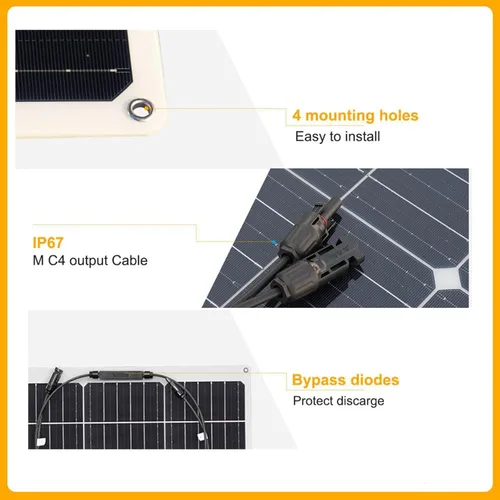 Vista 4 de XINPUGUANG Kit de sistema de panel solar de 12 V 200 W, panel solar flexible de 100 W, cargador de batería monocristalino con cable de extensión