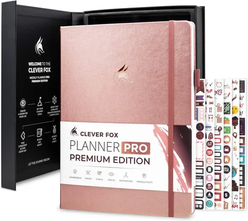 Vista 14 de Clever Fox Planner Pro Premium - Lujosa agenda semanal y mensual con organizador de presupuesto para productividad y objetivos, sin fecha, A4